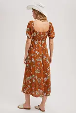 509 Broadway Floral Print Sweatheart Midi Dress