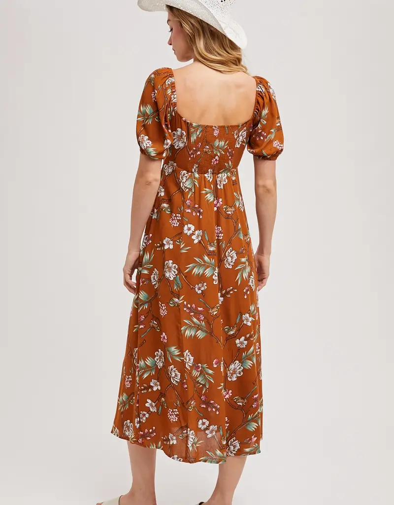 509 Broadway Floral Print Sweatheart Midi Dress