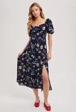 509 Broadway Floral Print Sweatheart Midi Dress