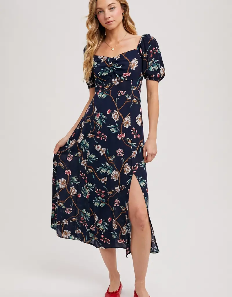 509 Broadway Floral Print Sweatheart Midi Dress