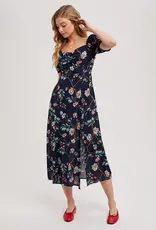 509 Broadway Floral Print Sweatheart Midi Dress