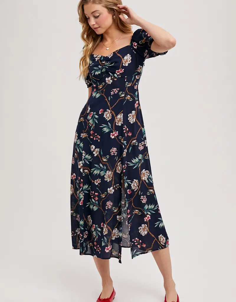 509 Broadway Floral Print Sweatheart Midi Dress