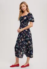 509 Broadway Floral Print Sweatheart Midi Dress