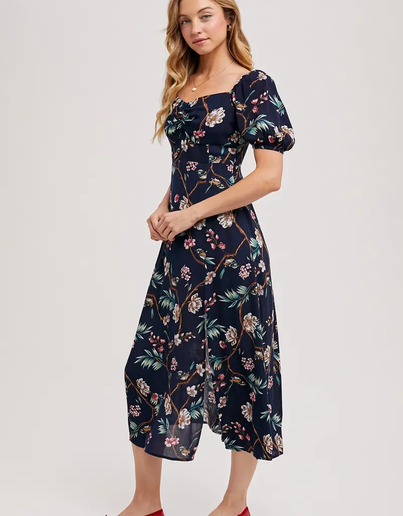 509 Broadway Floral Print Sweatheart Midi Dress