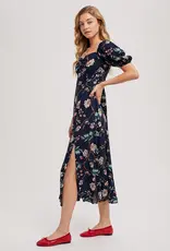 509 Broadway Floral Print Sweatheart Midi Dress