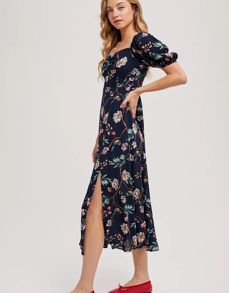 509 Broadway Floral Print Sweatheart Midi Dress