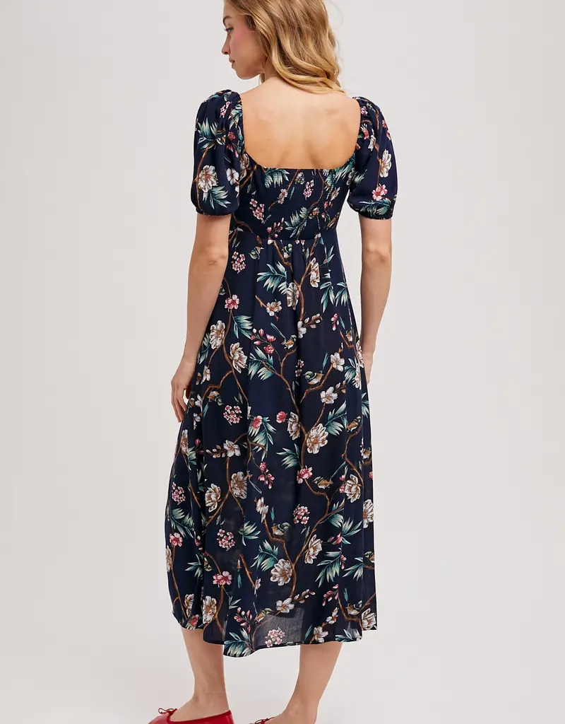 509 Broadway Floral Print Sweatheart Midi Dress