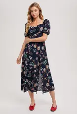 509 Broadway Floral Print Sweatheart Midi Dress