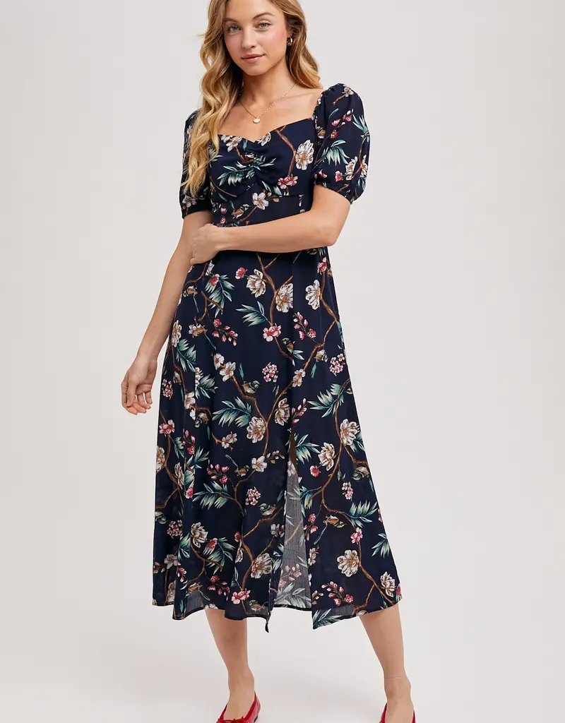 509 Broadway Floral Print Sweatheart Midi Dress