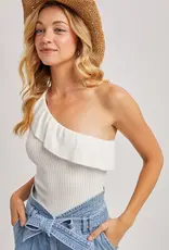 509 Broadway Ruffled One Shoulder Ribbed Top