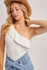509 Broadway Ruffled One Shoulder Ribbed Top