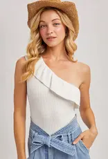 509 Broadway Ruffled One Shoulder Ribbed Top