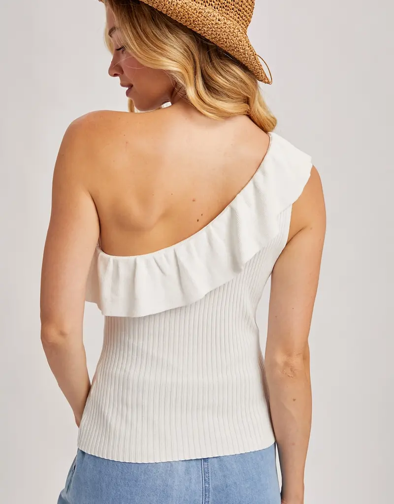 509 Broadway Ruffled One Shoulder Ribbed Top
