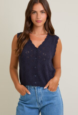 509 Broadway Scallop Edge Button Down Sweater