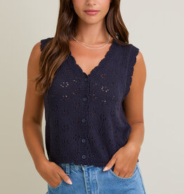 509 Broadway Scallop Edge Button Down Sweater