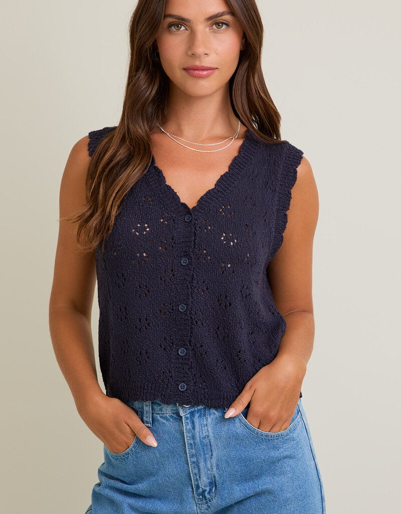 509 Broadway Scallop Edge Button Down Sweater