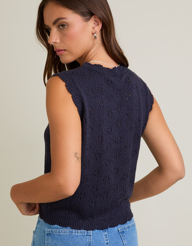 509 Broadway Scallop Edge Button Down Sweater