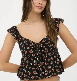 509 Broadway Floral Front Tie Crop Top