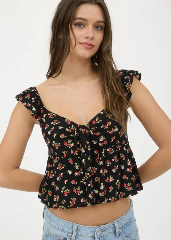 509 Broadway Floral Front Tie Crop Top