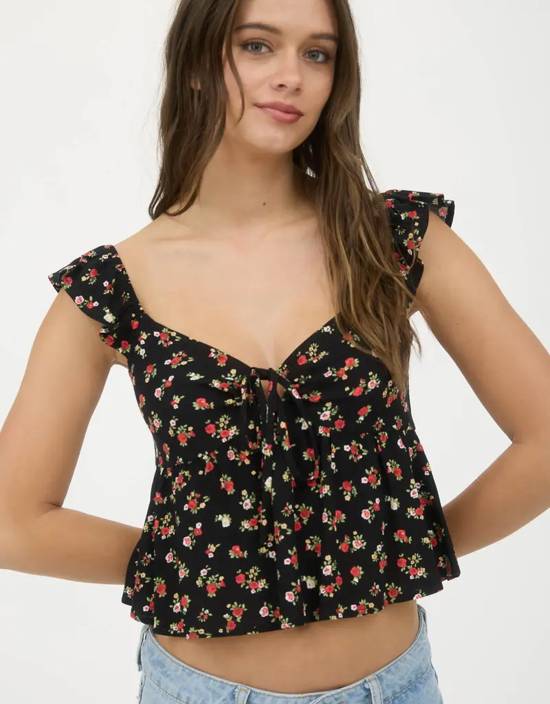 509 Broadway Floral Front Tie Crop Top