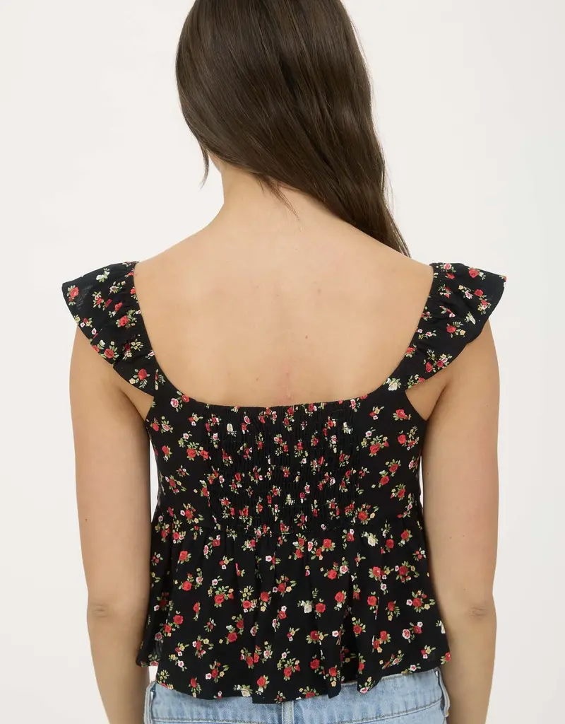 509 Broadway Floral Front Tie Crop Top