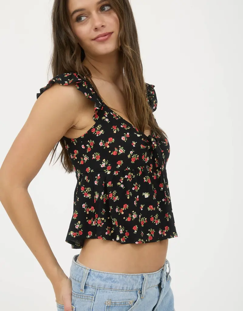 509 Broadway Floral Front Tie Crop Top
