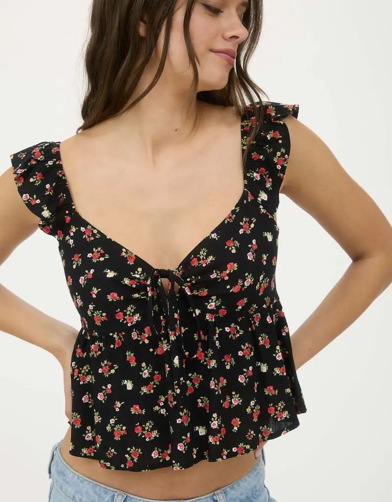 509 Broadway Floral Front Tie Crop Top