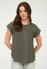 509 Broadway Eyelet Trim Button S/S Top