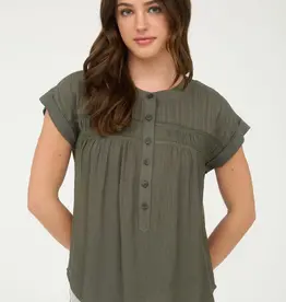 509 Broadway Eyelet Trim Button S/S Top