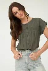 509 Broadway Eyelet Trim Button S/S Top