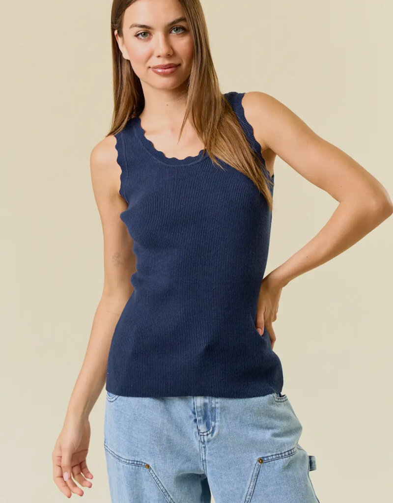 509 Broadway Scalloped Scoop Neck Tank