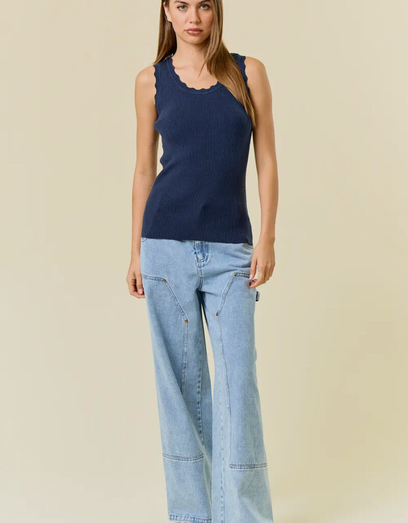 509 Broadway Scalloped Scoop Neck Tank