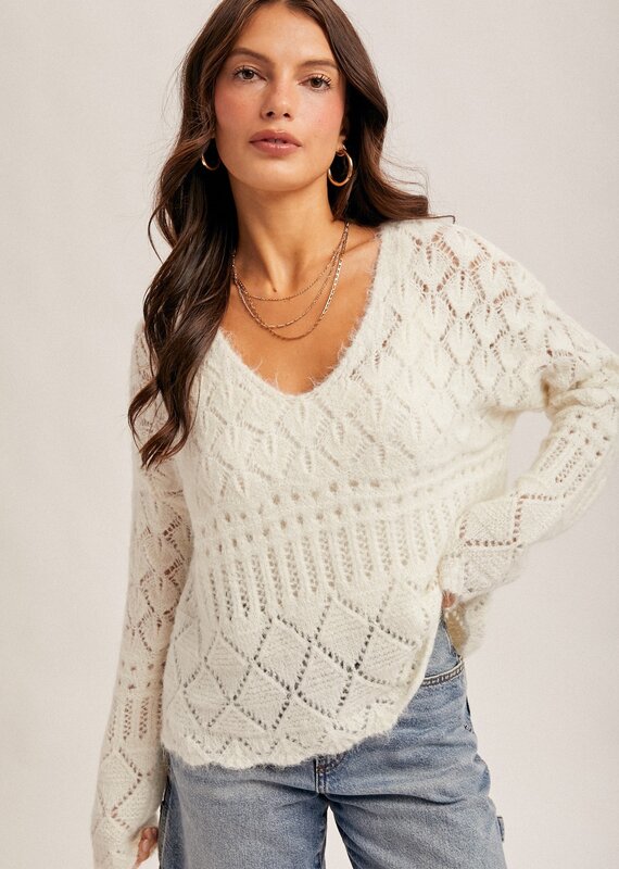 509 Broadway Open Crochet Oversized Crop Sweater
