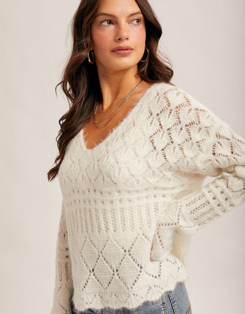509 Broadway Open Crochet Oversized Crop Sweater