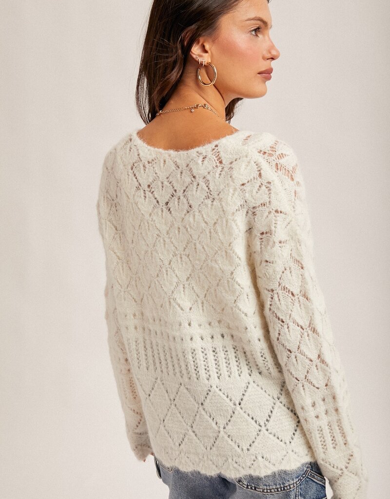 509 Broadway Open Crochet Oversized Crop Sweater