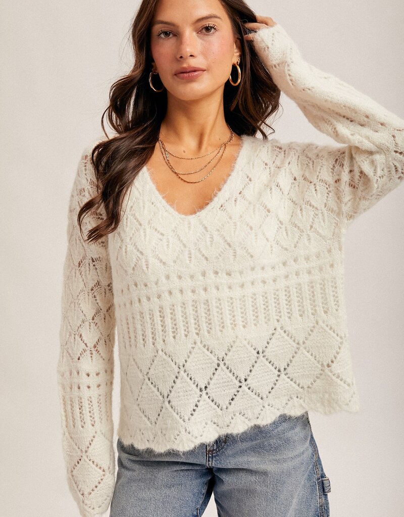 509 Broadway Open Crochet Oversized Crop Sweater