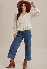 509 Broadway Flowy Button Down Knit Blouse
