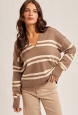 509 Broadway Notch Neck Stripe Sweater