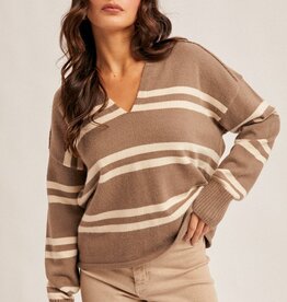 509 Broadway Notch Neck Stripe Sweater