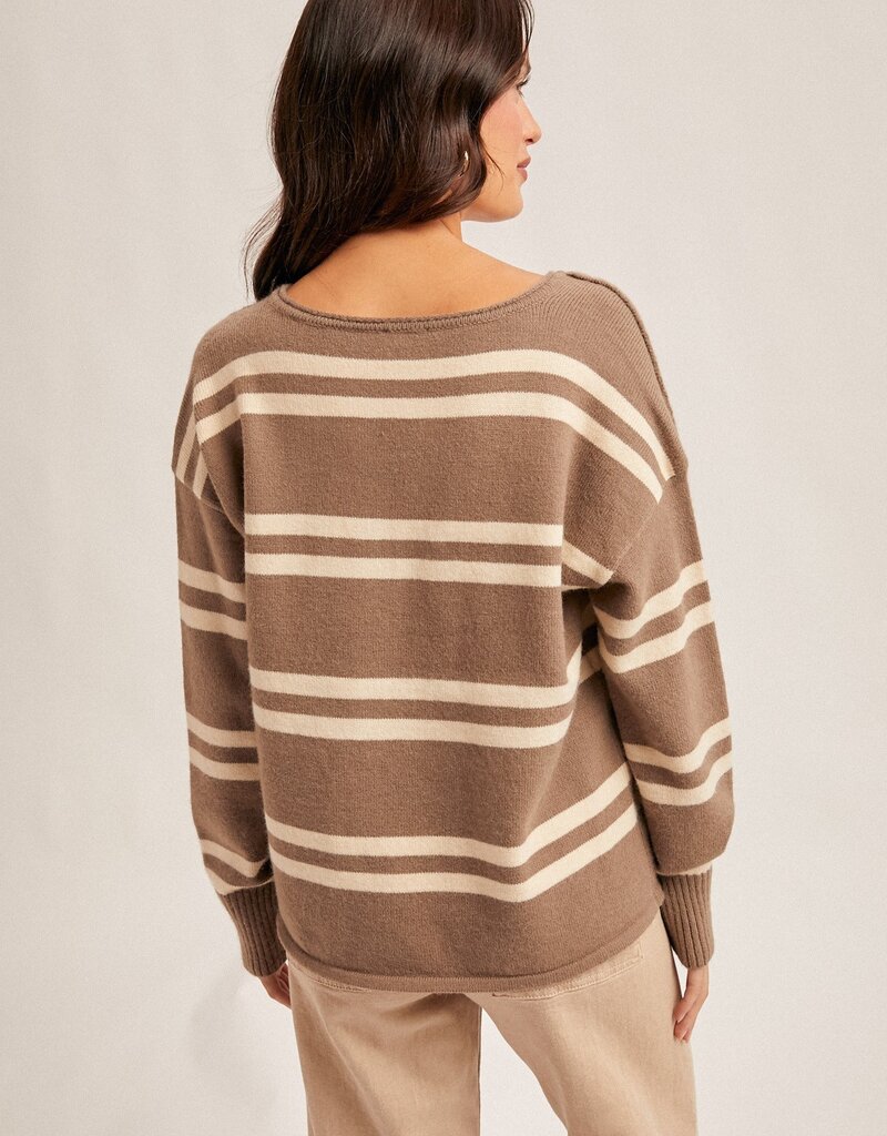 509 Broadway Notch Neck Stripe Sweater