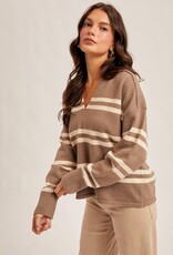 509 Broadway Notch Neck Stripe Sweater