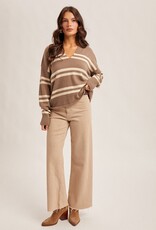 509 Broadway Notch Neck Stripe Sweater