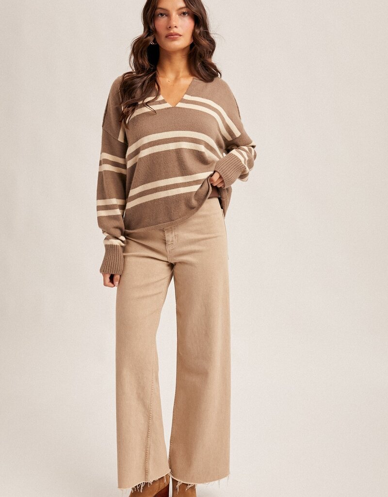 509 Broadway Notch Neck Stripe Sweater