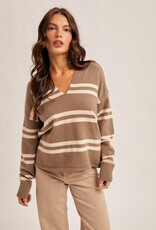 509 Broadway Notch Neck Stripe Sweater