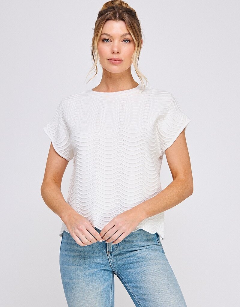 509 Broadway Scallop Pattern Relaxed Knit Top