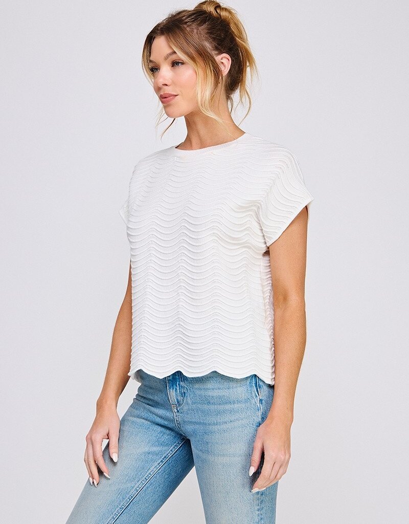 509 Broadway Scallop Pattern Relaxed Knit Top