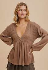 509 Broadway Long Sleeve V-Neck Babydoll Sweater