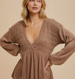 509 Broadway Long Sleeve V-Neck Babydoll Sweater