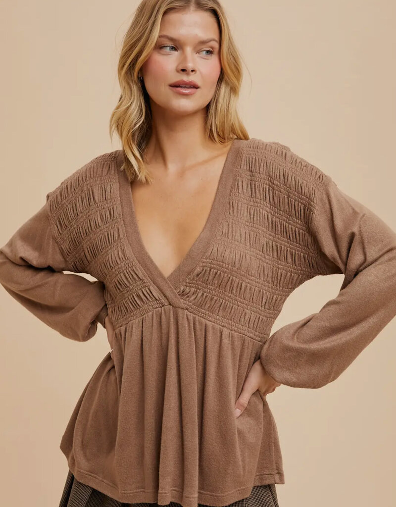509 Broadway Long Sleeve V-Neck Babydoll Sweater