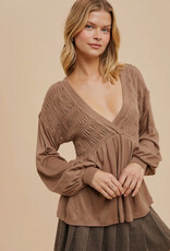509 Broadway Long Sleeve V-Neck Babydoll Sweater